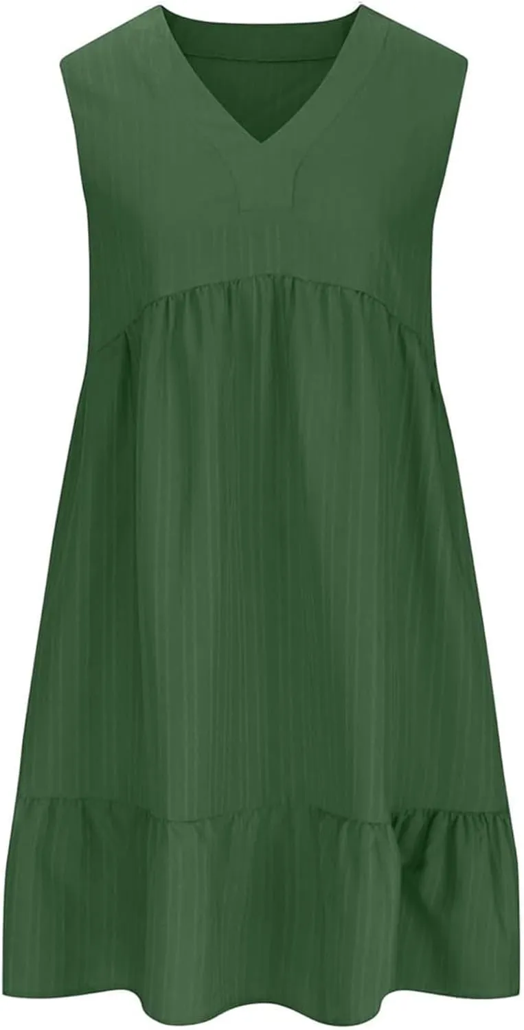 Wedding Guest Dresses for Women Trendy Casual Tunic Dress Sling V Neck Tie Sundress Loose Swing Aline Tank Dresses