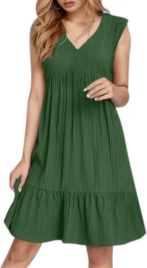 Wedding Guest Dresses for Women Trendy Casual Tunic Dress Sling V Neck Tie Sundress Loose Swing Aline Tank Dresses