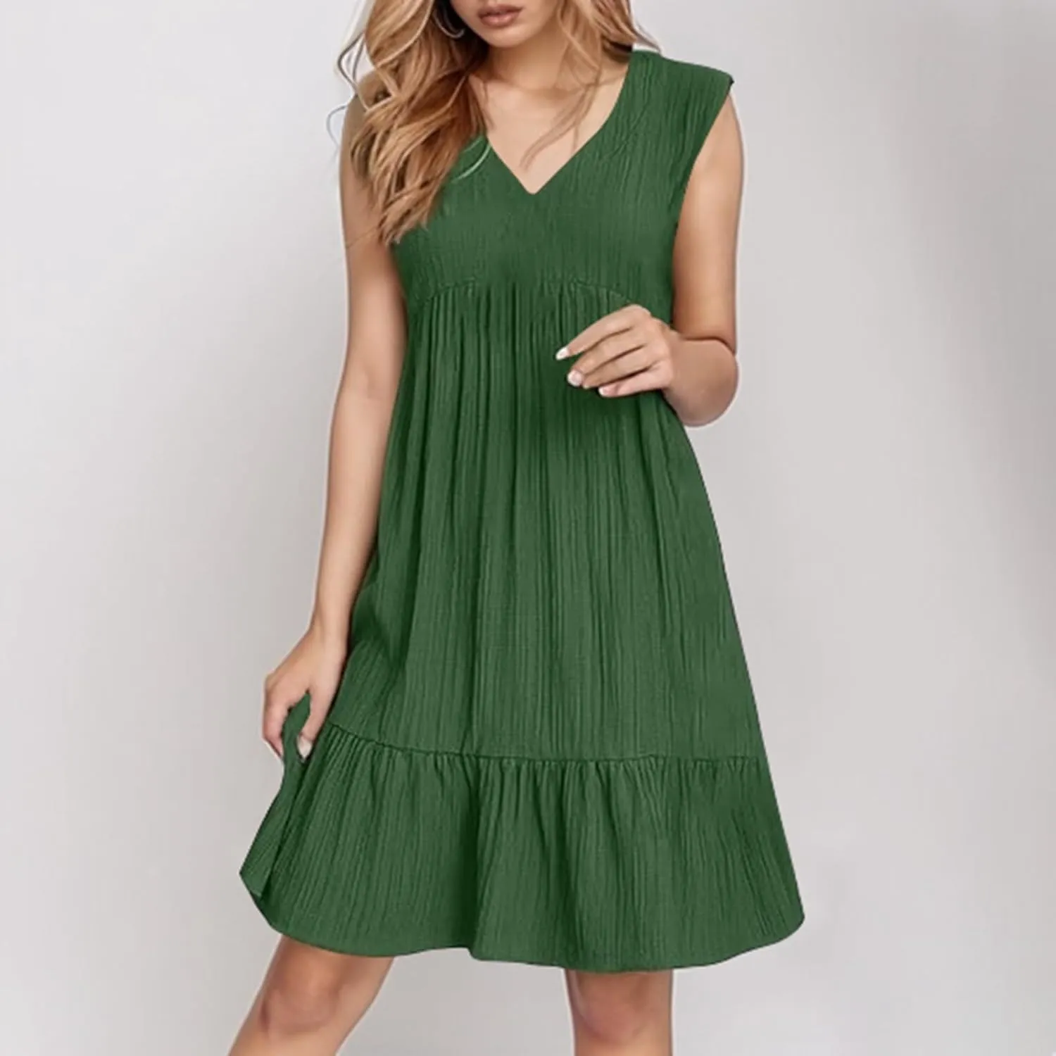 Wedding Guest Dresses for Women Trendy Casual Tunic Dress Sling V Neck Tie Sundress Loose Swing Aline Tank Dresses