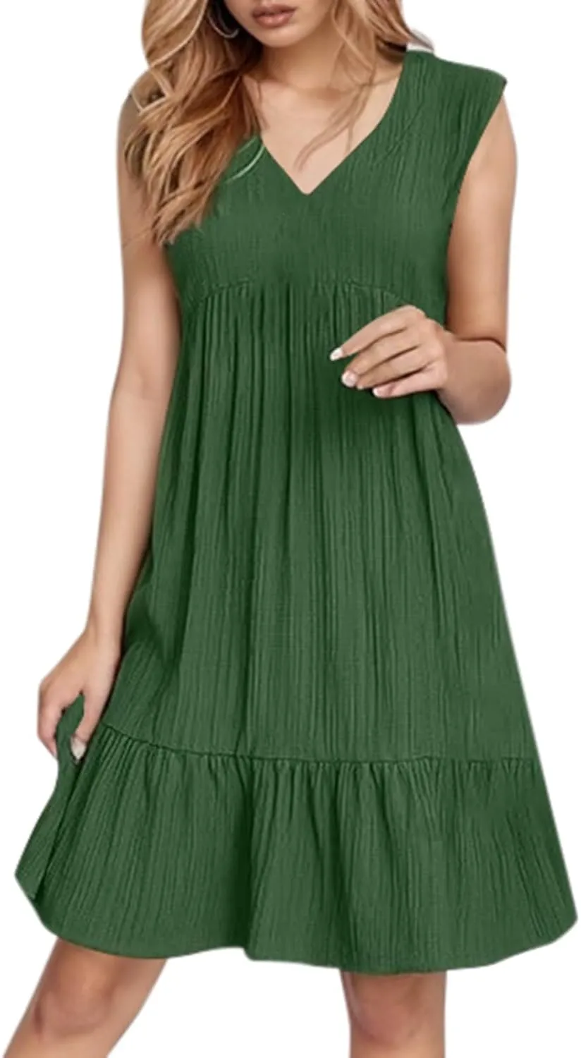 Wedding Guest Dresses for Women Trendy Casual Tunic Dress Sling V Neck Tie Sundress Loose Swing Aline Tank Dresses