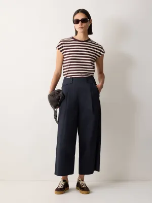 Wide Leg Cotton Trouser | Navy