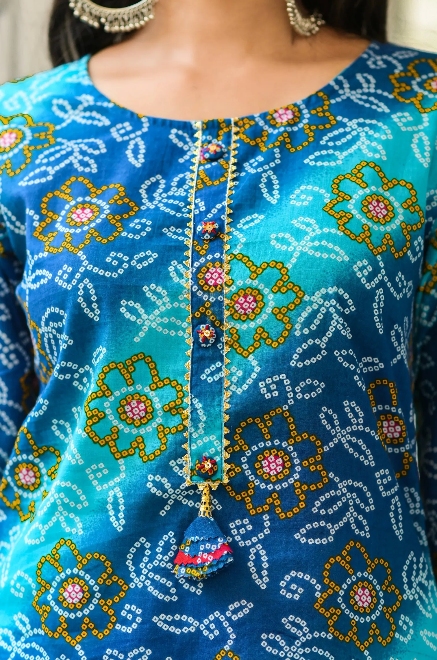 Women Blue Bandhani Printed Kurta