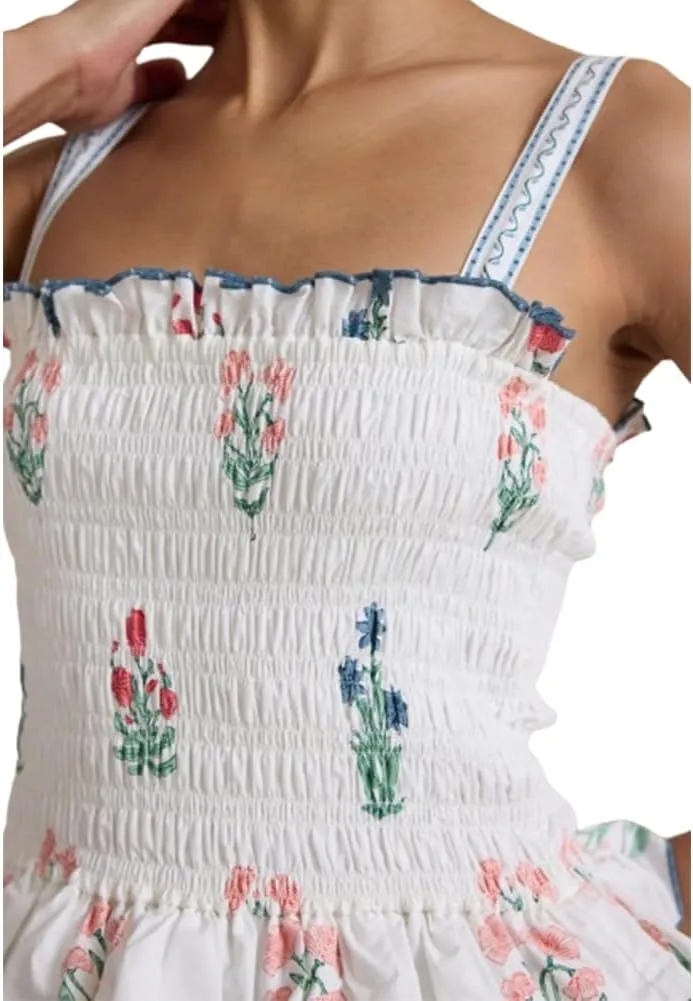 Women Boho Floral Maxi Dress Spaghetti Strap Square Neck Smocked Ruffle Long Cami Dress 2024 Summer A-Line Flowy Sundress