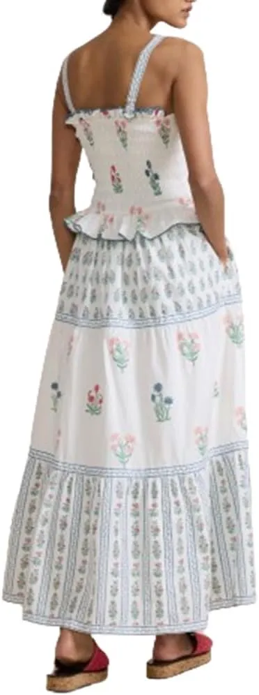 Women Boho Floral Maxi Dress Spaghetti Strap Square Neck Smocked Ruffle Long Cami Dress 2024 Summer A-Line Flowy Sundress