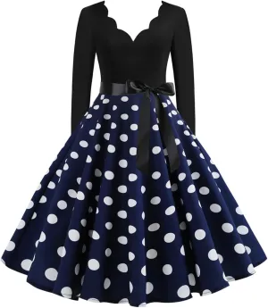 Women Casual Loose Formal Dress Long Sleeved Printed A-Line Midi Dress Plus Size Spring Dresses Church Work Dresses