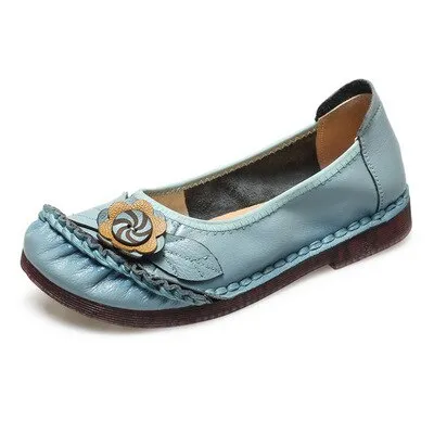 Women Comfortable Genuine Leather Ballet Flats With Flower