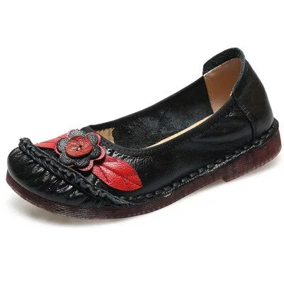 Women Comfortable Genuine Leather Ballet Flats With Flower