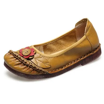 Women Comfortable Genuine Leather Ballet Flats With Flower