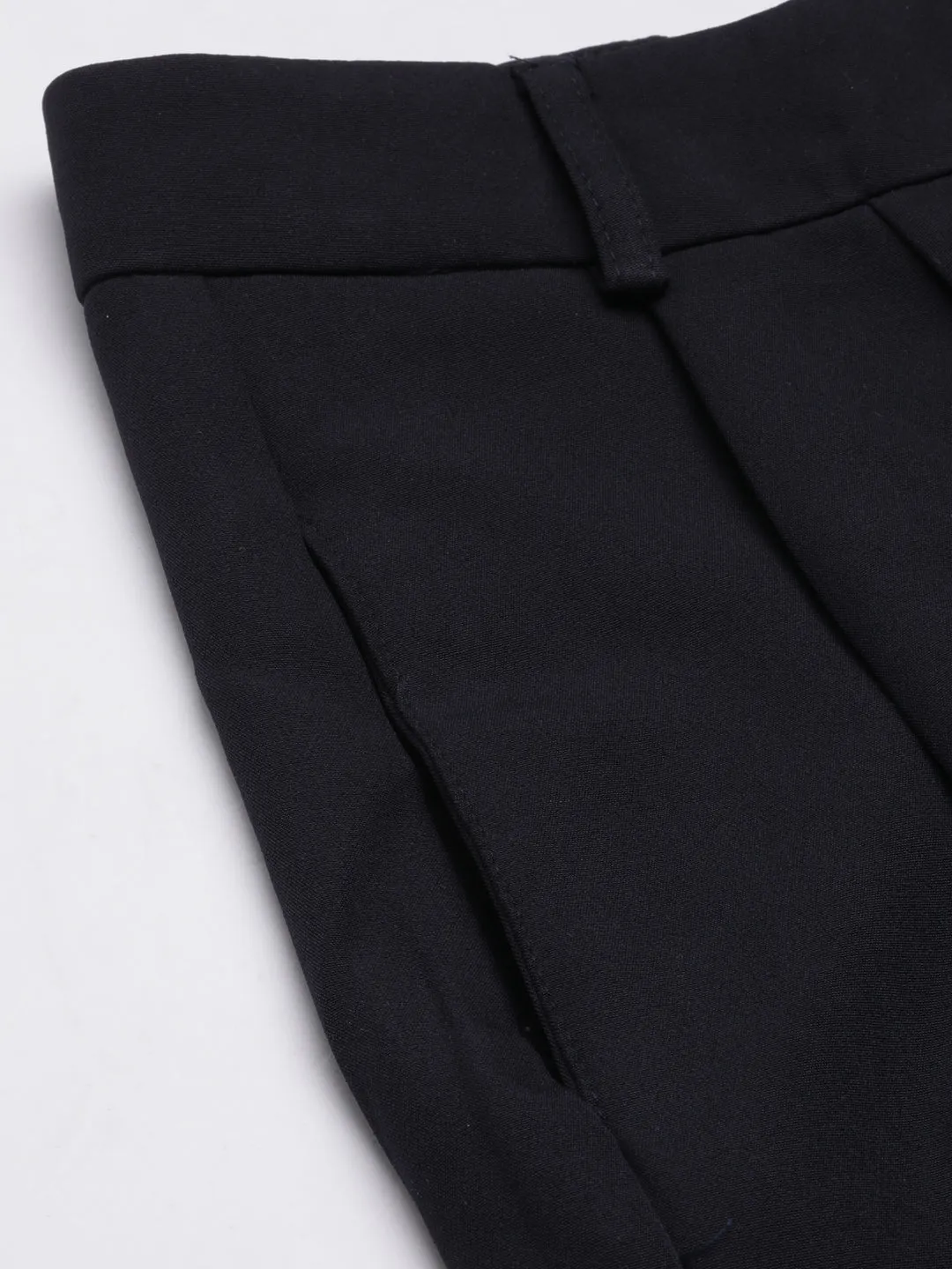 Women Navy Blue Relaxed Straight Leg Flared Cotton Bootcut Trousers
