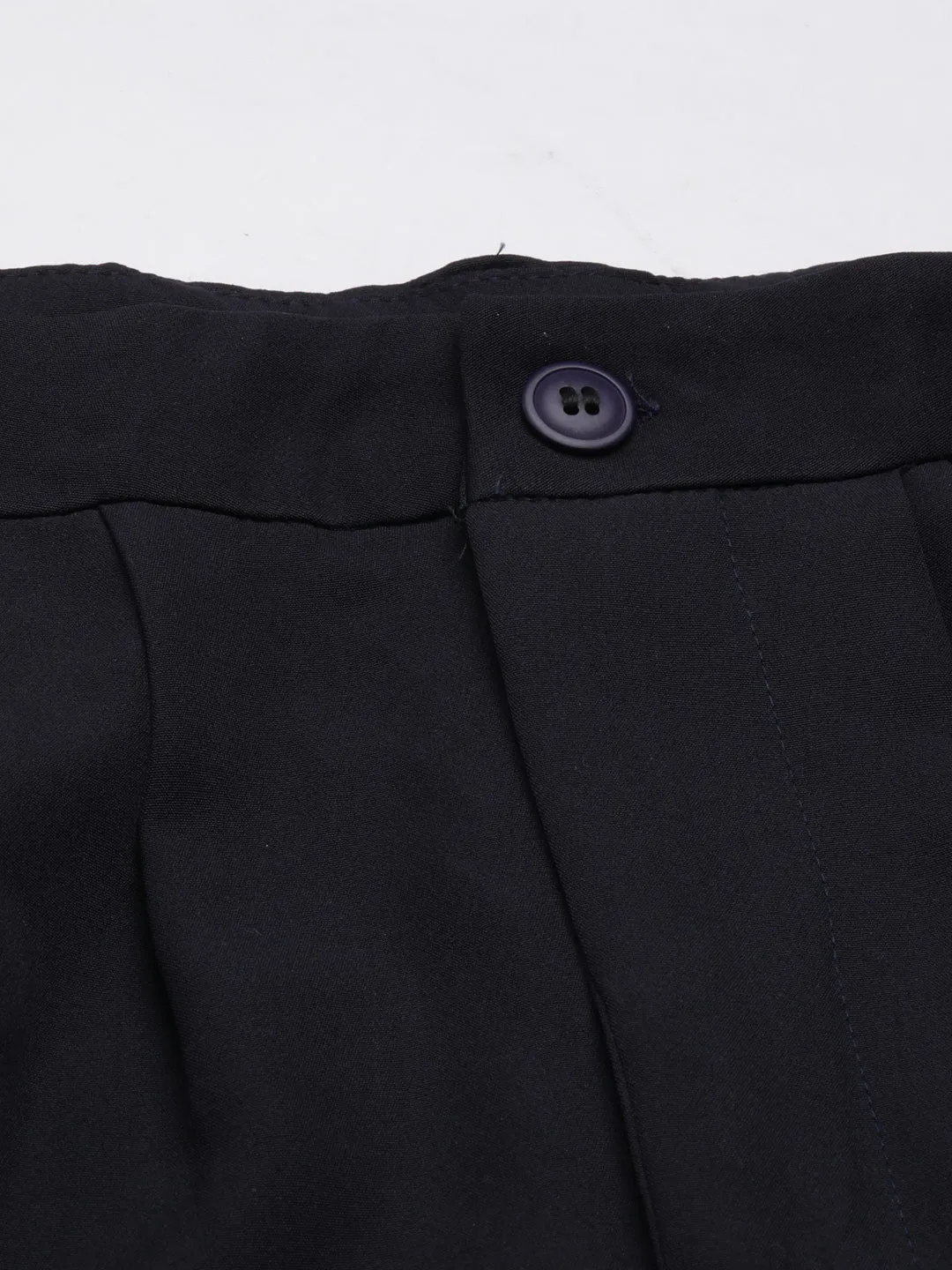 Women Navy Blue Relaxed Straight Leg Flared Cotton Bootcut Trousers