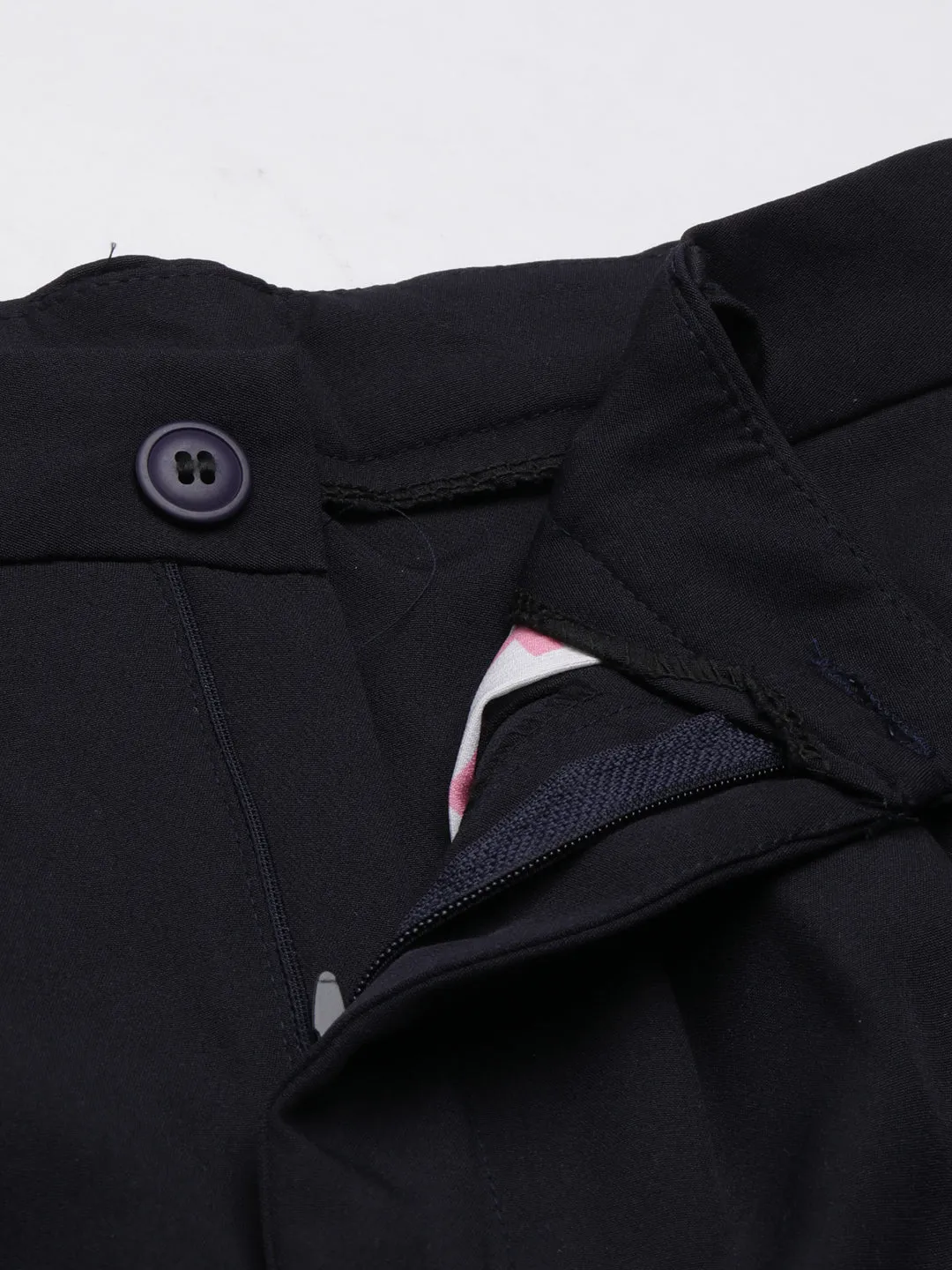 Women Navy Blue Relaxed Straight Leg Flared Cotton Bootcut Trousers