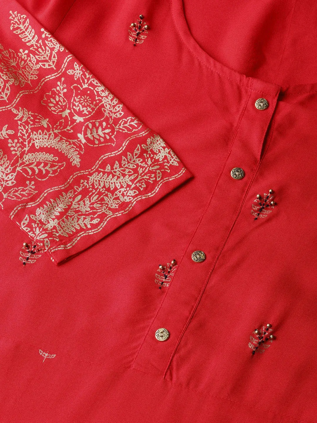 Women Red & Golden Printed Kurta