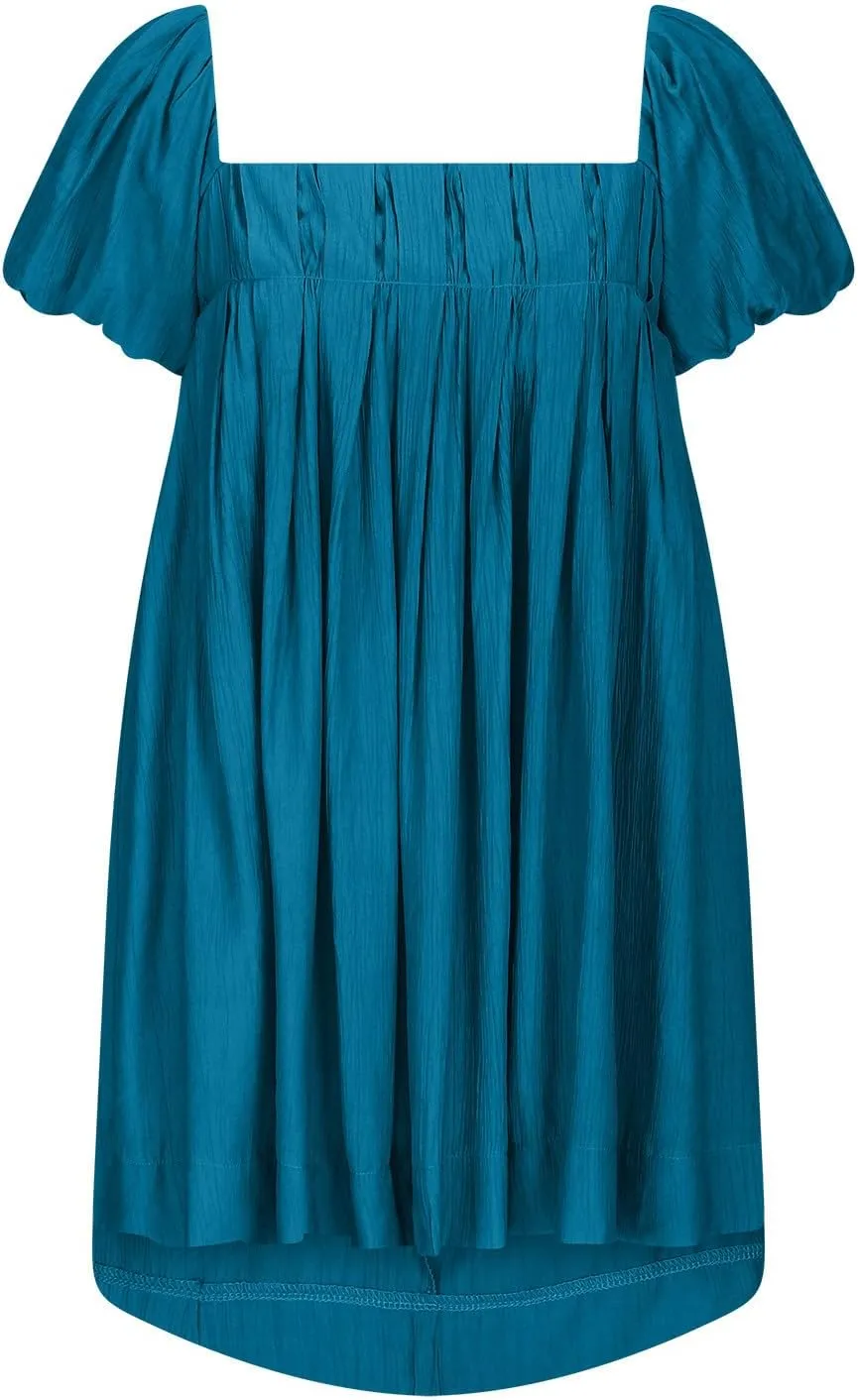 Women Summer Cotton Mini Dresses Square Neck Ruffle Sleeve Solid Color Simple Flowy Club Party Short Dress