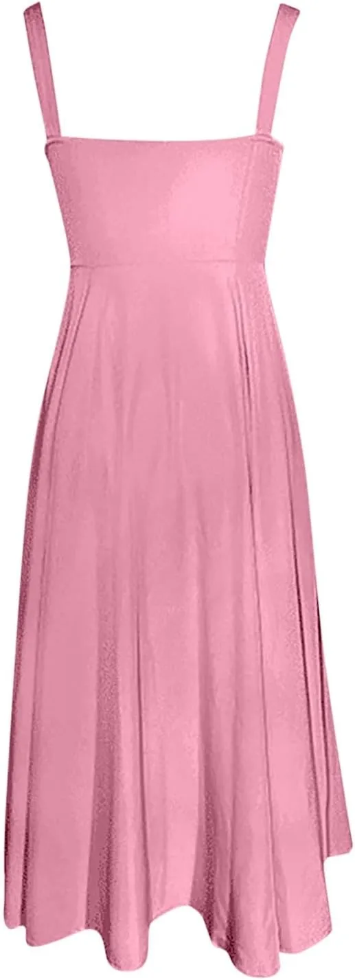 Womens 2024 Summer Maxi Dress Sleeveless Floral Spaghetti Strap Smocked Boho Beach Long Dress
