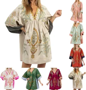 Womens Boho Oversized Dress Print Babydoll Mini Dresses Loose V Neck Y2K Summer Sexy Lounge Vacation Short Sundresses