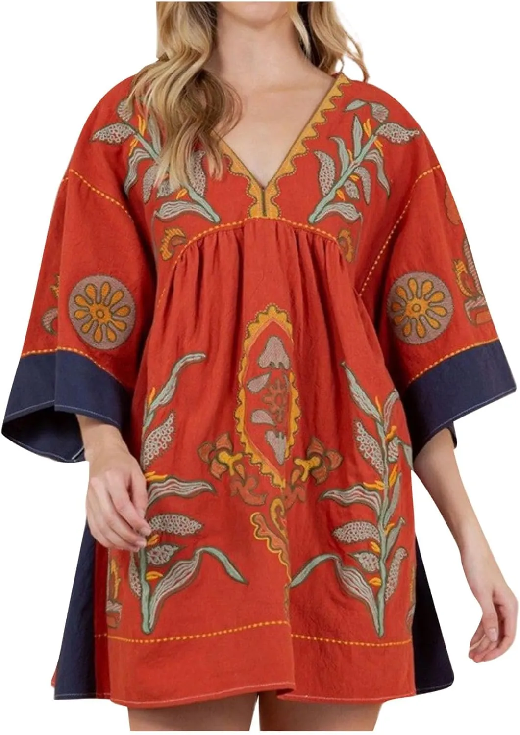 Womens Boho Oversized Dress Print Babydoll Mini Dresses Loose V Neck Y2K Summer Sexy Lounge Vacation Short Sundresses