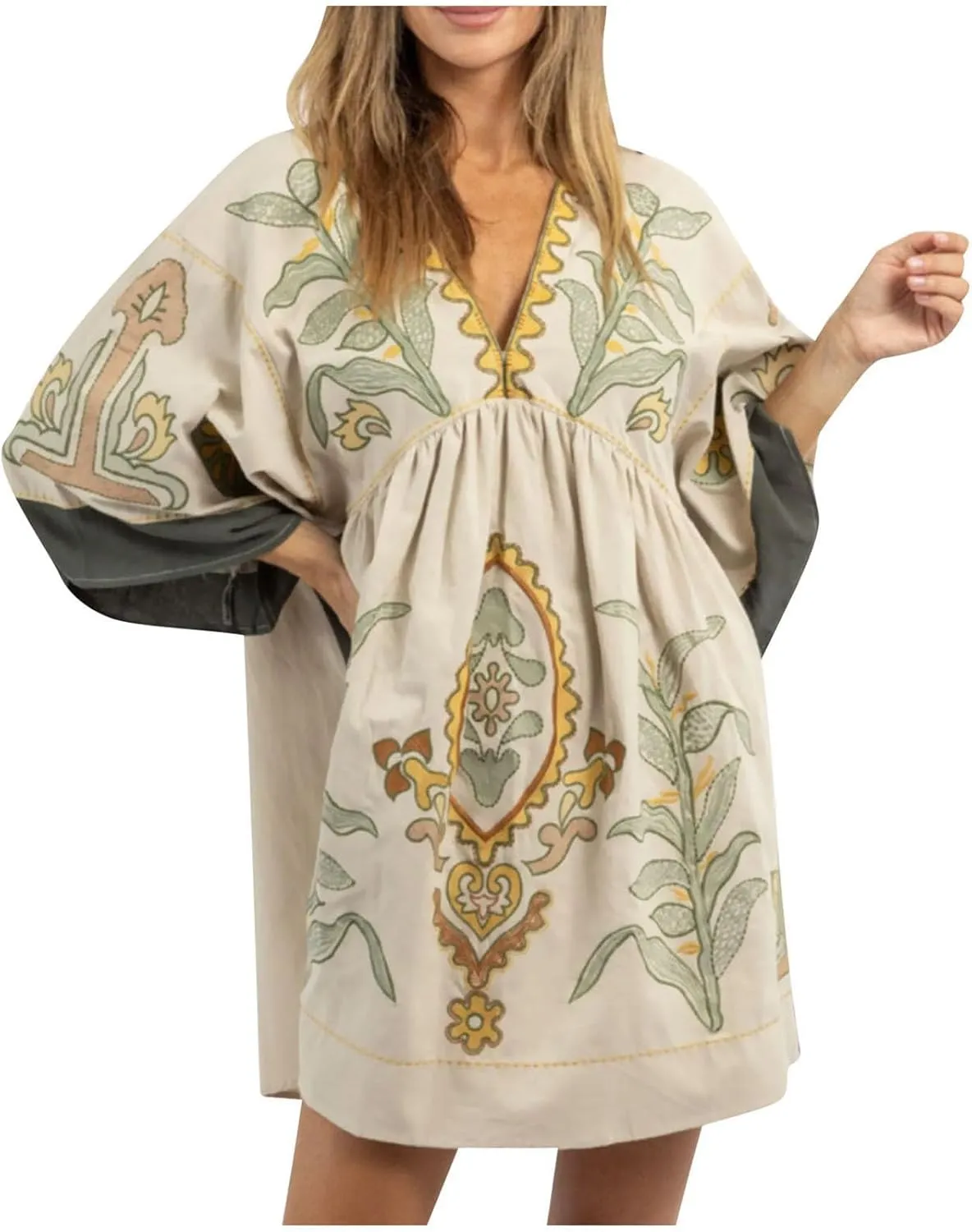 Womens Boho Oversized Dress Print Babydoll Mini Dresses Loose V Neck Y2K Summer Sexy Lounge Vacation Short Sundresses