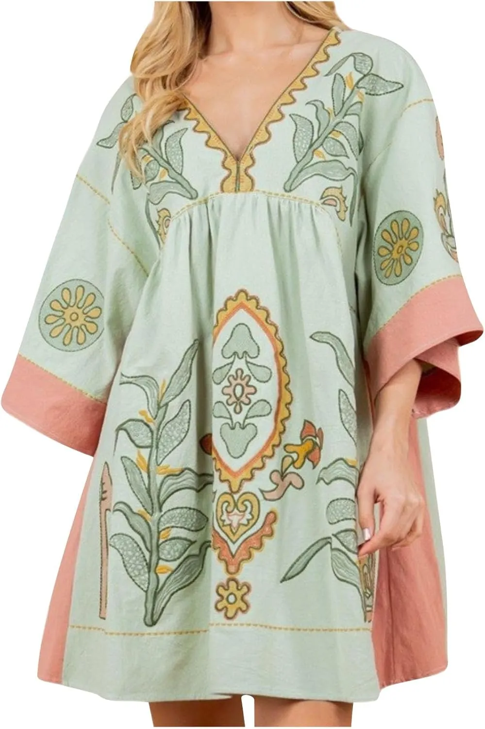 Womens Boho Oversized Dress Print Babydoll Mini Dresses Loose V Neck Y2K Summer Sexy Lounge Vacation Short Sundresses
