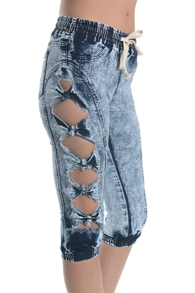 Women's Cut-N-Tied Acid Wash Jogger Capri
