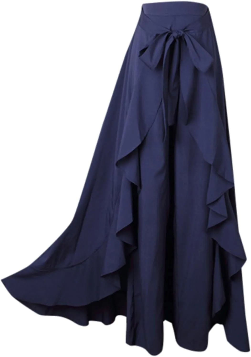 Women's Irregular Ruffle Pants Skirts High Waist Knot Tie Casual Maxi Long Palazzo Culottes A-Line Skirts Trousers