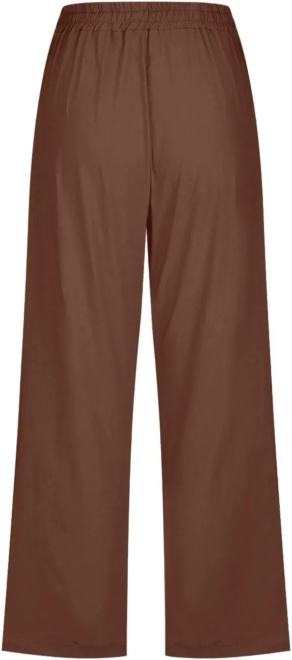 Women's Linen Palazzo Pants Pant Cotton Blend Drawstring Elastic Waist Pocket Long Wide Leg Wide Leg Loose