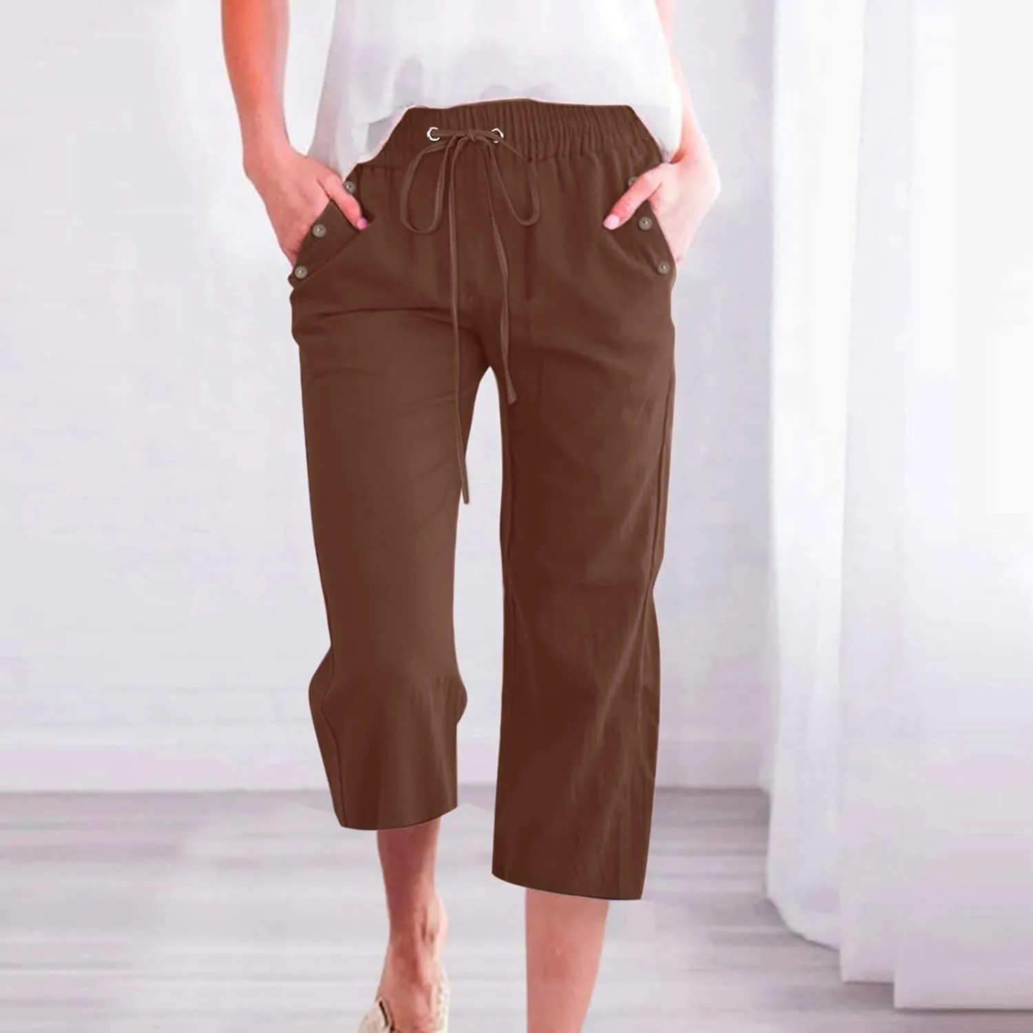 Women's Linen Palazzo Pants Pant Cotton Blend Drawstring Elastic Waist Pocket Long Wide Leg Wide Leg Loose