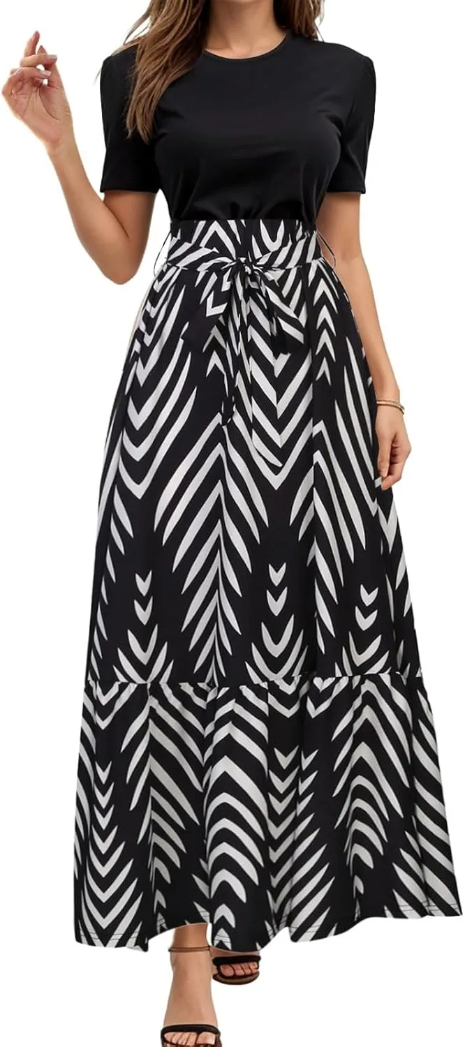 Women's Maxi Dress Floral Print Wrap Short Sleeve Summer Dresses High Waist Swing A Line Sundress Beach Vacaton Outfit 2025