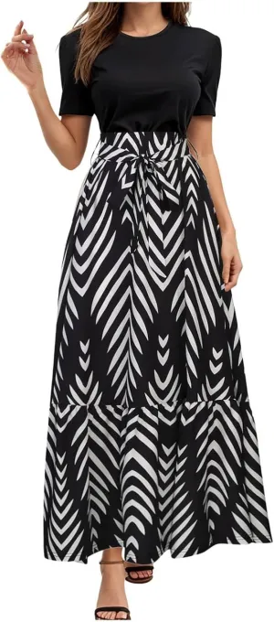 Women's Maxi Dress Floral Print Wrap Short Sleeve Summer Dresses High Waist Swing A Line Sundress Beach Vacaton Outfit 2025