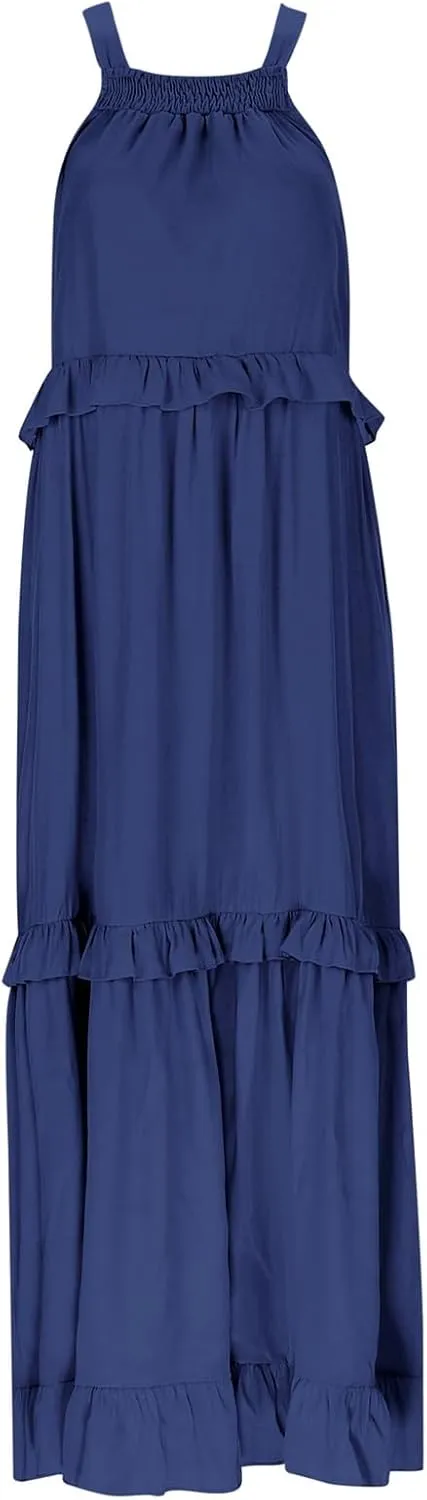 Womens Summer Boho Halter Maxi Dresses 2024 Casual Sleeveless Pleated Tiered Flowy Beach Vacation Long Dress