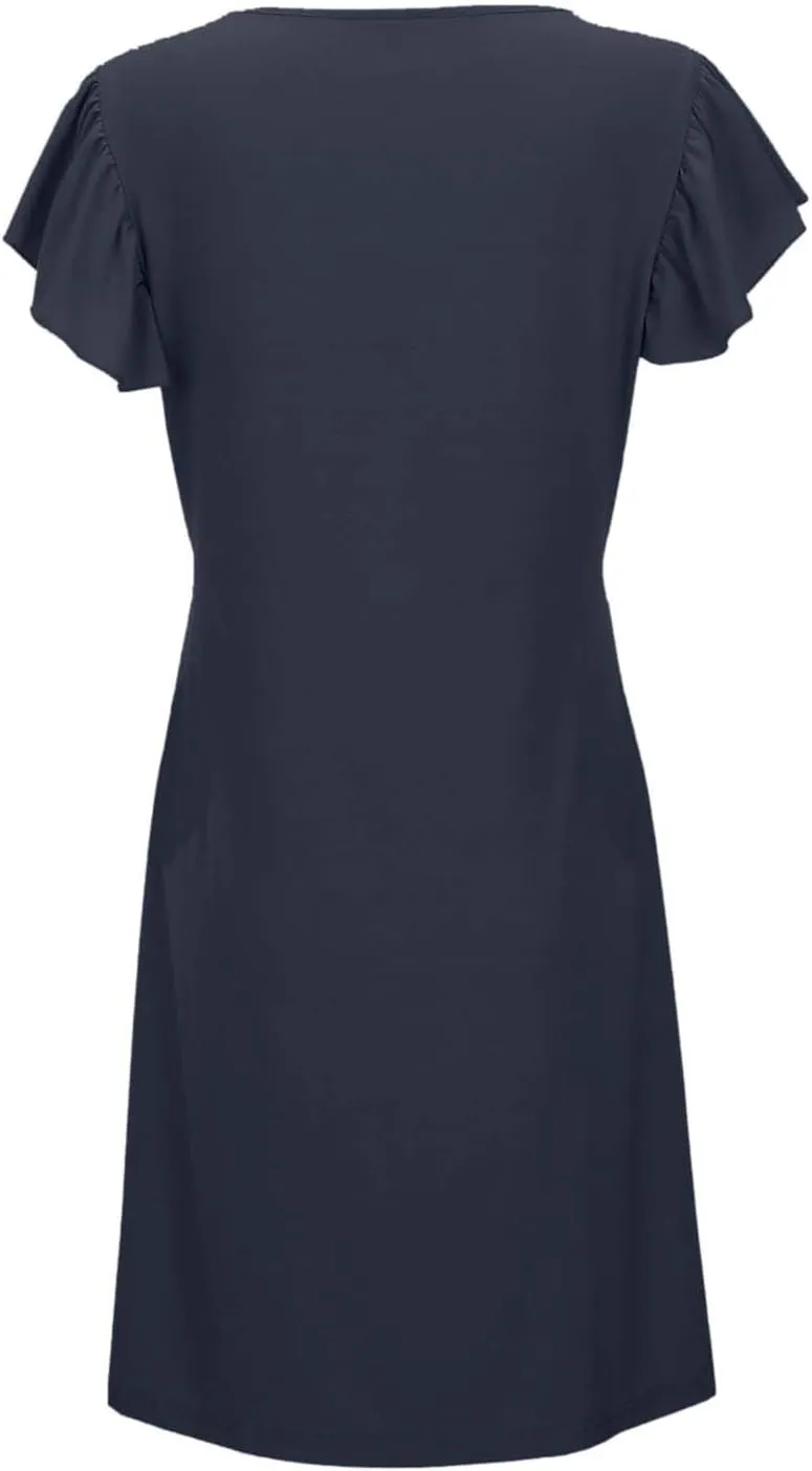 Women's Summer Dresses 2025 Beach Casual Deep V Neck Loose Sundress Ruffle Sleeve Mini Dress