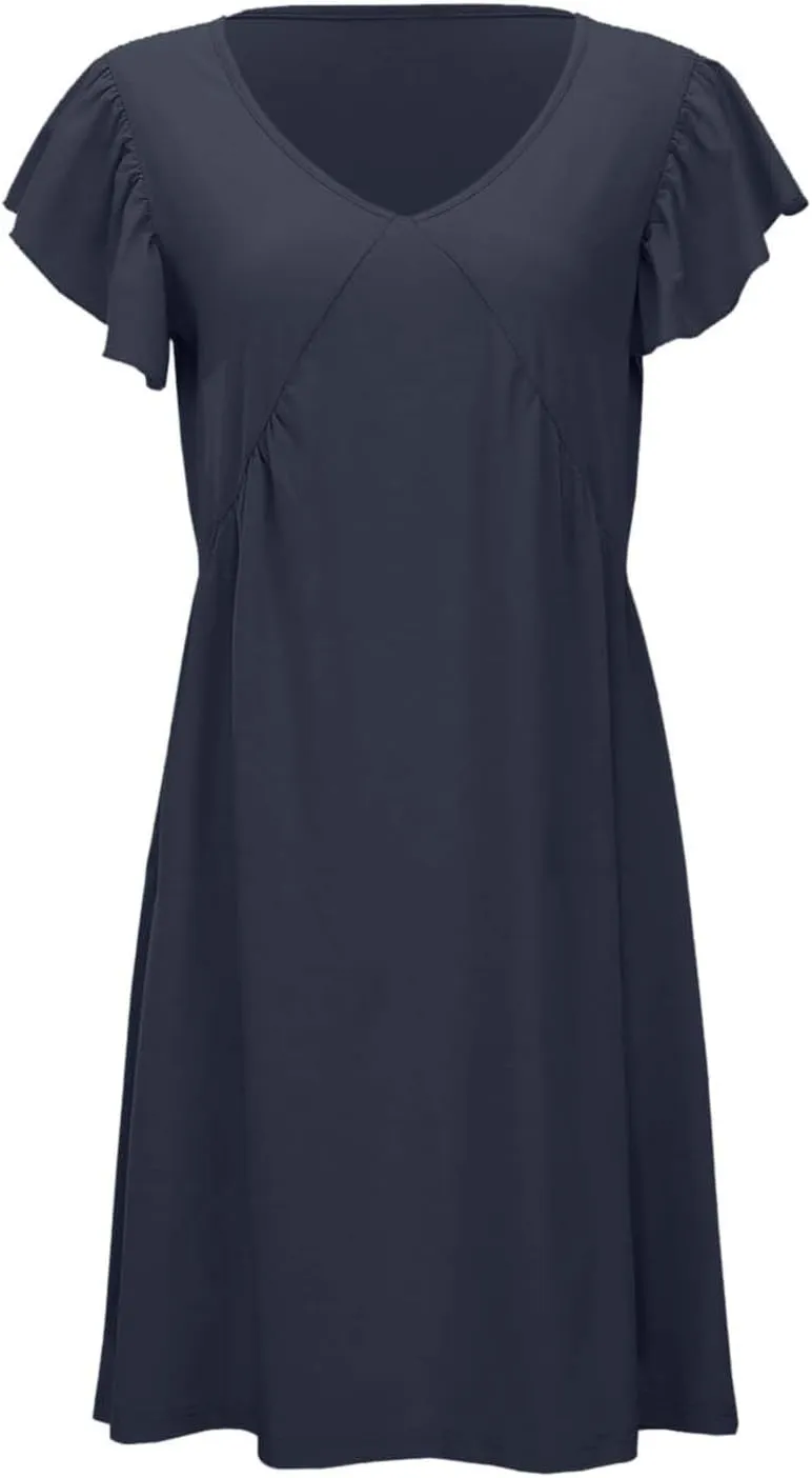 Women's Summer Dresses 2025 Beach Casual Deep V Neck Loose Sundress Ruffle Sleeve Mini Dress