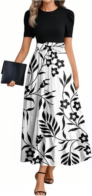 Womens Summer Floral Midi Dresses Cap Sleeve Beach Vacation Dress V Neck Ruffle Long Flowy Boho Casual Long Flowy Dress
