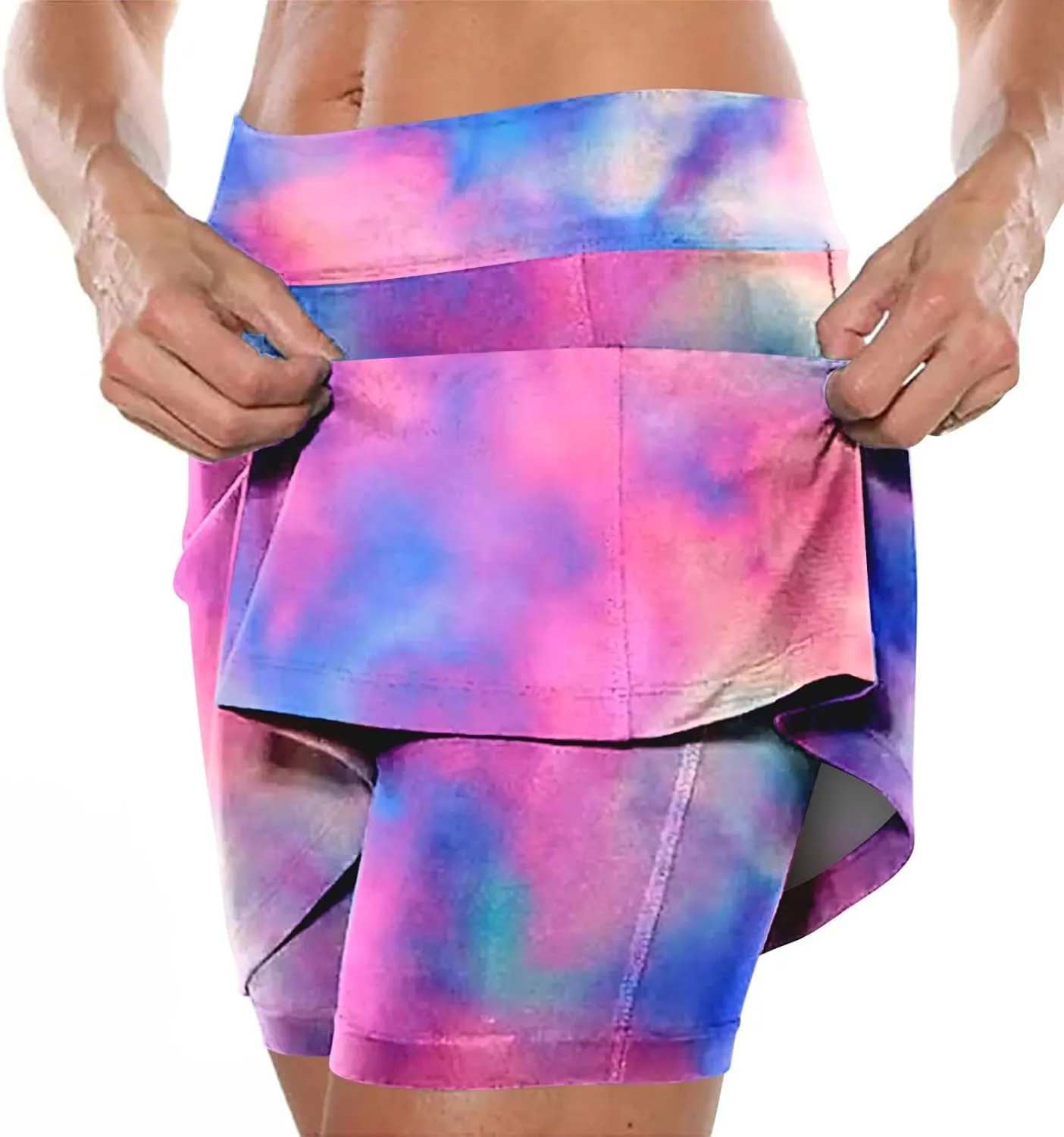 Womens Tennis Mini Skirts Plus Size Tie Dye Tummy Control Running Shorts Lounge Workout Sports Short Leggings Skorts Culottes