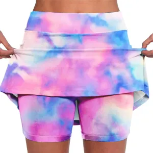 Womens Tennis Mini Skirts Plus Size Tie Dye Tummy Control Running Shorts Lounge Workout Sports Short Leggings Skorts Culottes