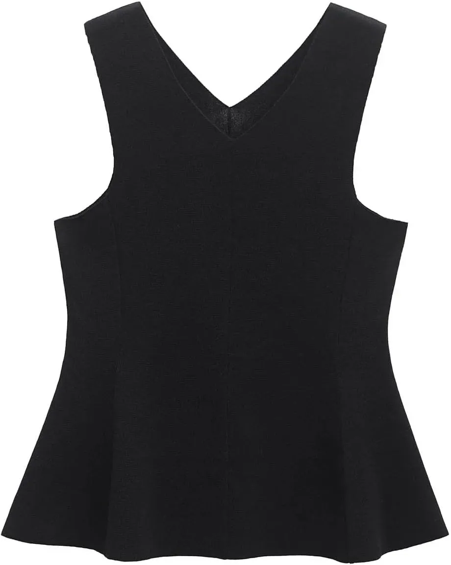 Women's Textured Ruffle Camisole V Neck Sleeveless Loose Hem Solid Color Casual Tops