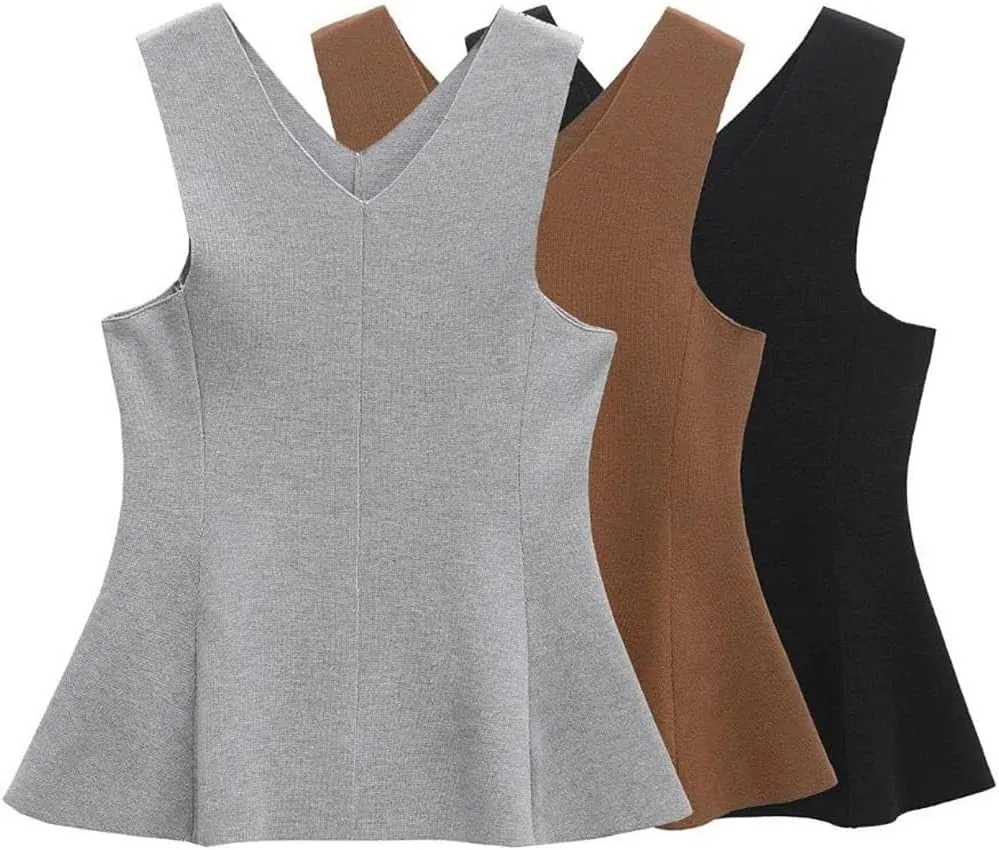 Women's Textured Ruffle Camisole V Neck Sleeveless Loose Hem Solid Color Casual Tops