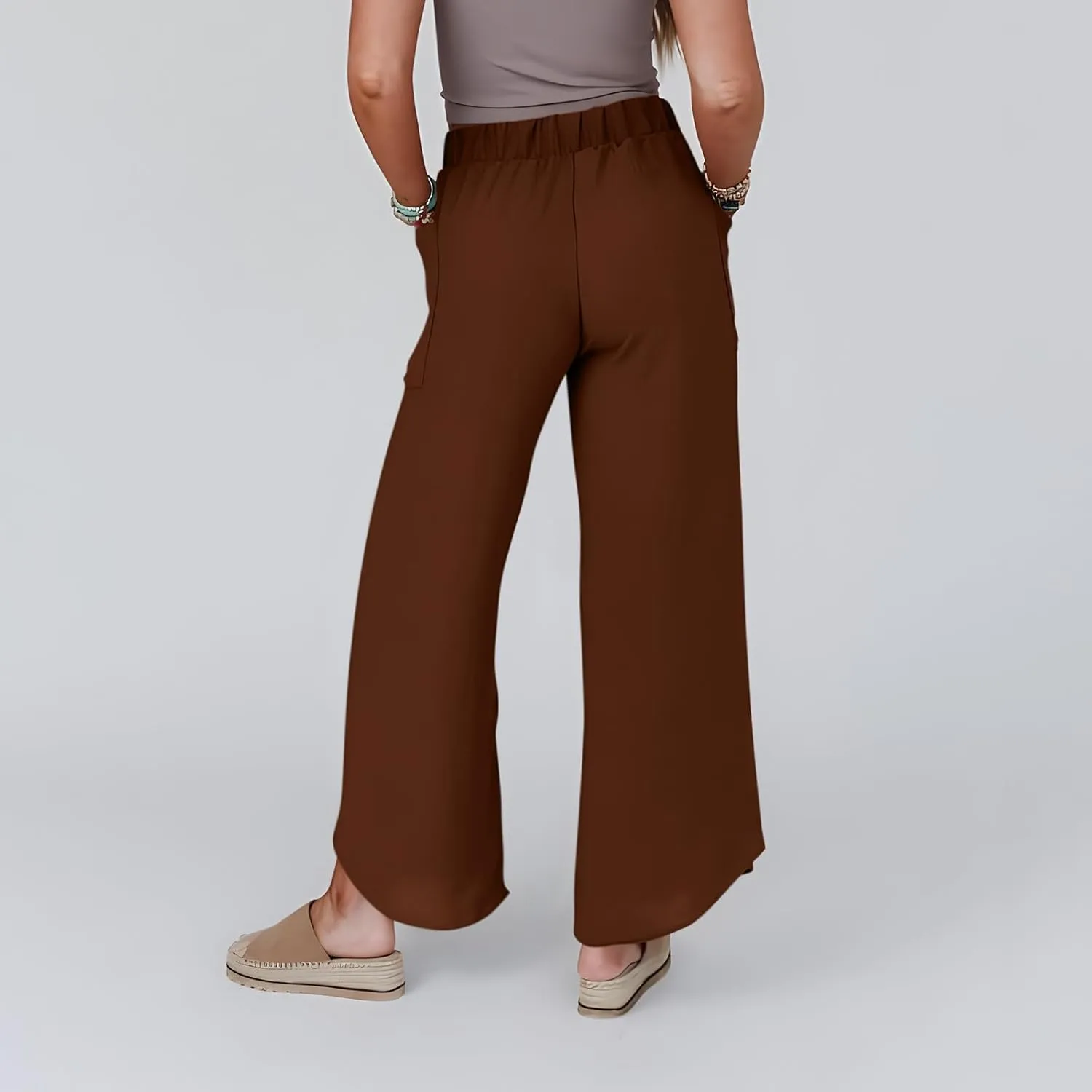 Womens Wide Leg Summer Pants Flowy Side Split Palazzo Beach Boho High Waisted Casual Lounge Trousers Plus Size