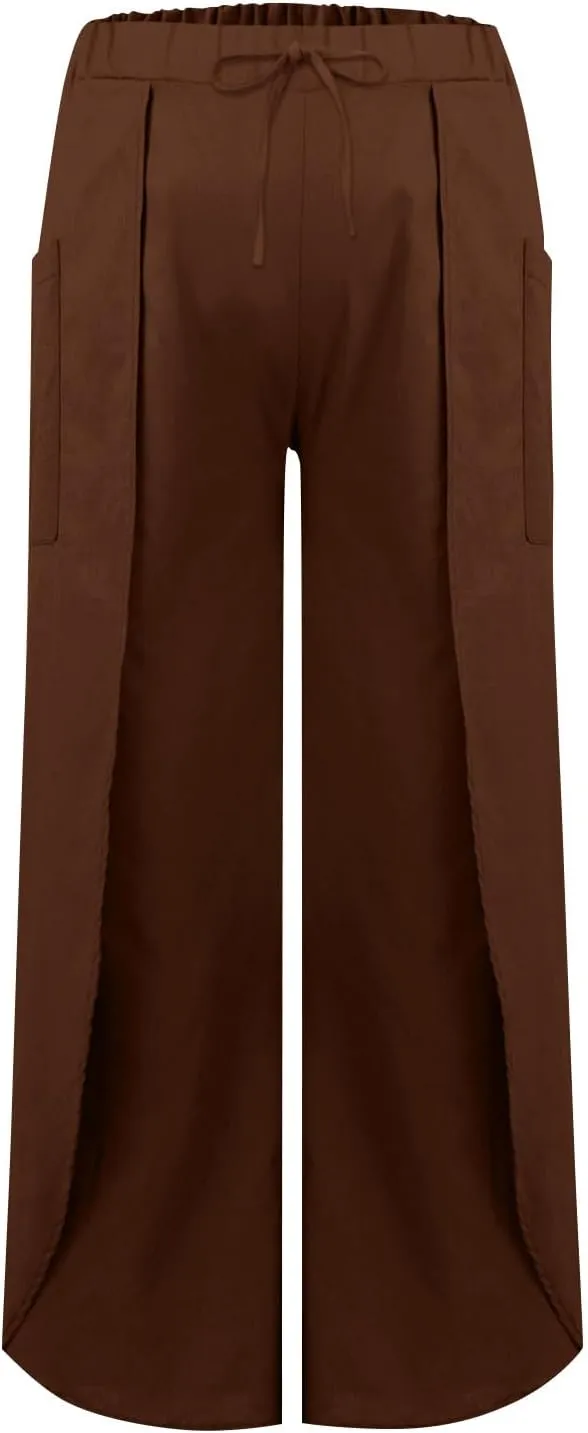 Womens Wide Leg Summer Pants Flowy Side Split Palazzo Beach Boho High Waisted Casual Lounge Trousers Plus Size