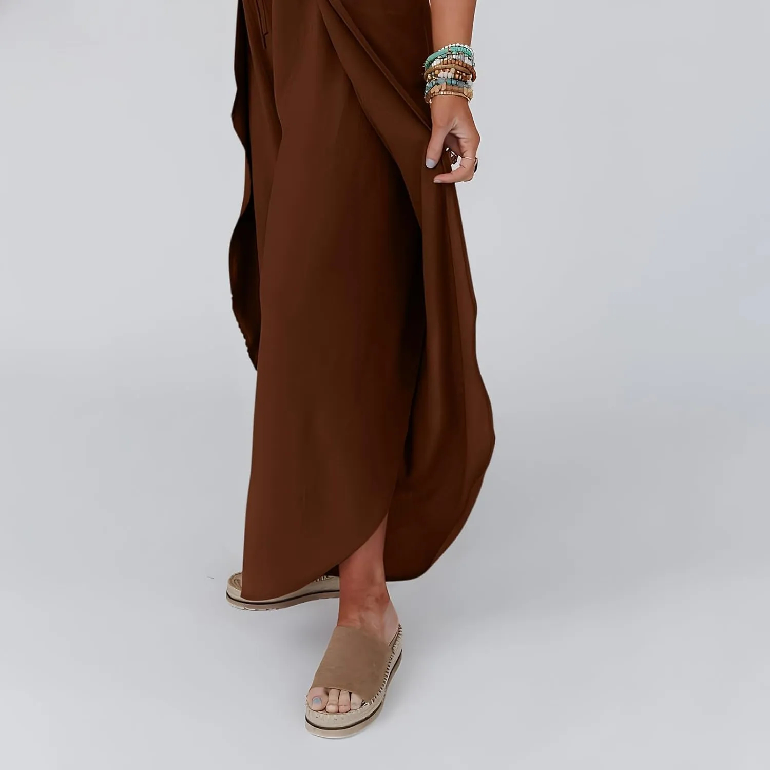 Womens Wide Leg Summer Pants Flowy Side Split Palazzo Beach Boho High Waisted Casual Lounge Trousers Plus Size